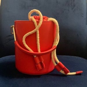 Target Red nautical preppy gold handle bucket bag with crossbody strap